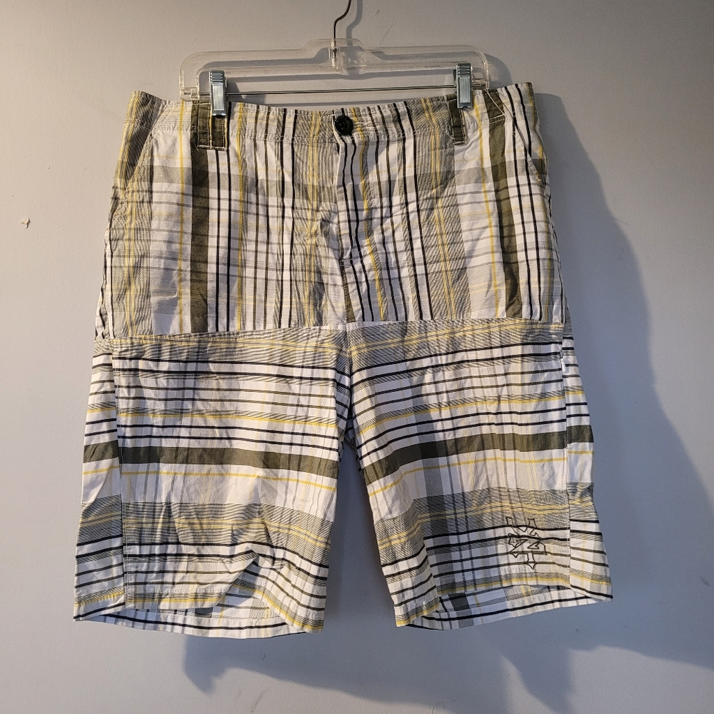 Zoo York Men's Plaid Shorts in White and Yellow Size 36
